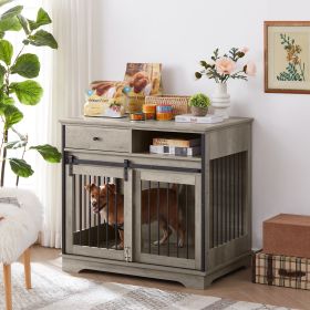 Sliding door dog crate with drawers. 35.43'' W x 23.62'' D x 33.46'' H (Color: Grey)